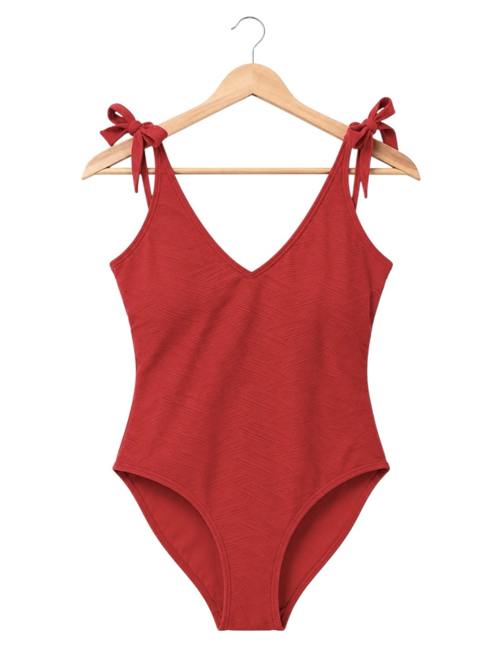 Accessorize London Textured Red‎ One Piece Swimsuit Tie Shoulder Open Back US 8